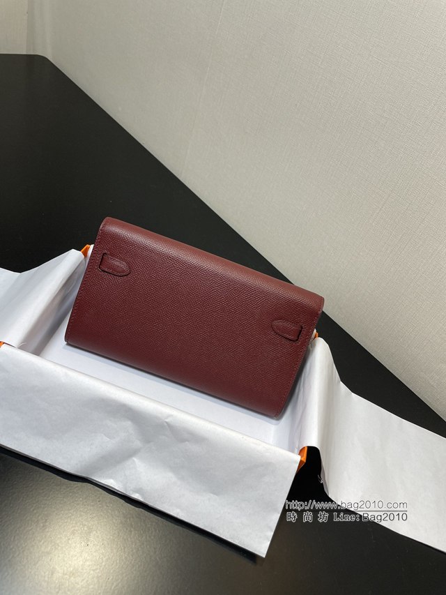 Hermes女包 愛馬仕Kelly woc小挎包 酒紅epsom皮凱麗斜挎包  tdh2342